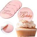 20pcs Pink Mirror Acrylic Cupcake Toppers Acrylic Engraved Cake Picks Cupcake Disc Happy Birthday Cake Decoration Flower Decor Round Shape for Mother's Gift Princess Theme Party Supplies