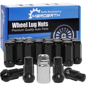 Set of 20 Acorn Lug Nuts + 4 Wheel Locks, 14x1.5 1.75 Inch Compatible with 1999-2024 Chevy Silverado Sierra 1500 Black