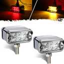 Partsam 2Pcs Dual Revolution 12 LED Marker Lights, Turn Signal Lights, Rectangular Chrome Pedestal Lights, Front Bumper Lights Replacement for Peterbilt Kenworth Freightliner (Clear)