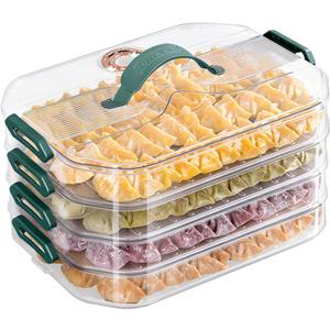 Food Storage Containers with Lids, Plastic Cookie Storage Containers Airtight, 4-Layer Stackable Food Containers Dumpling Storage Box Cookie Carrier, Green