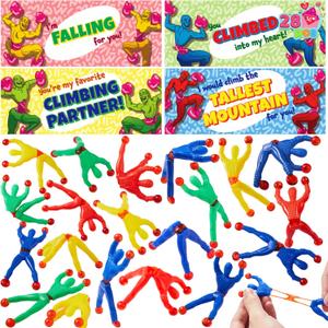 JOYIN 28 PCS Valentine's Day Sticky Wall Climbing Men with Cards , Stress Relief Toys for Kids, Valentines Party Favors, Classroom Exchange Prizes, Valentine Gift Greeting Cards