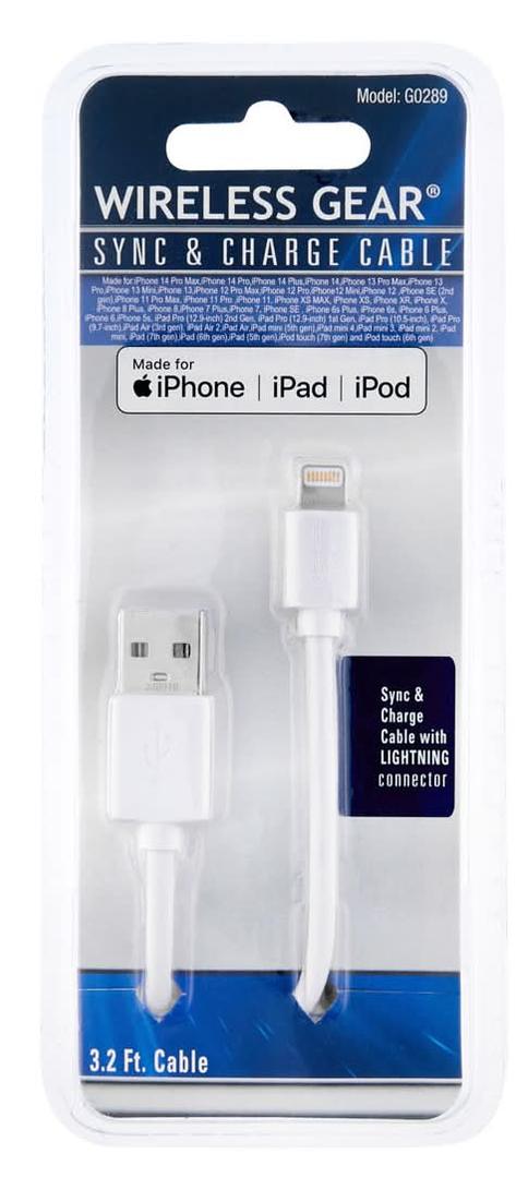 Wireless Gear Lighting Sync and Charge Cable with USB - Retail Packaging - White