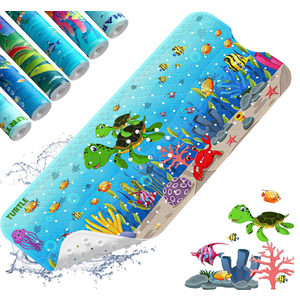 Baby Bath Mat for Tub Non Slip Kids,  Extra Long Cartoon Bathtub Mat Non Slip Kids Shower Mat Eco-Friendly Toddler Bath Mats with Suction Cups, Machine Washable, Sea Turtle