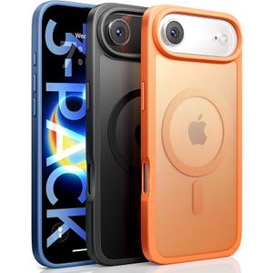 LISEN 3-Pack Magnetic Shockproof for iPhone Air Case Slim [Fit for MagSafe][Military Grade Drop Protection] Translucent Matte Phone Case for i Phone 17 Air, Cosmic Orange, Space Black, Deep Blue