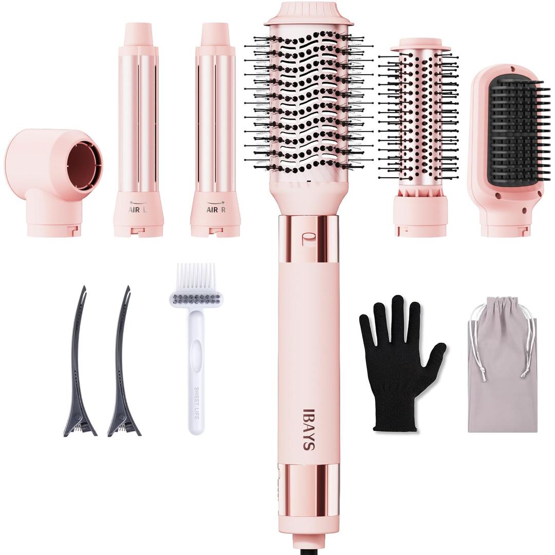 IBAYS 6 in 1 Air Multi-Styler & Hair Dryer Brush with Auto-Wrap Curlers