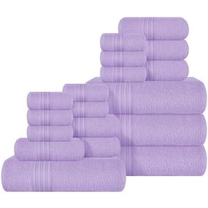 BOUTIQUO 100% Cotton Towel Set, Contains 4 Soft Bath Towel, 6 Hand Towels, 8 Wash Cloths - Compact Absorbent Lightweight & Quickdry Towels for Bathroom - 18 Piece Bathroom Towel Set - Purple