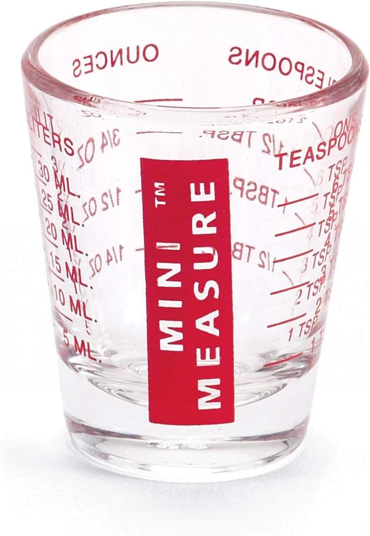 Kolder Mini Measure Heavy Glass, 20-Incremental Measurements Multi-Purpose Liquid and Dry Measuring Shot Glass, Red