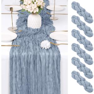 6 Pack Dusty Blue Cheesecloth Table Runner 17x108 Inch Semi Sheer Boho Gauze Cheese Cloth Fabric Table Runners Table Decor for Wedding Party Baby Shower Birthday Home Decor Garden Farmhouse