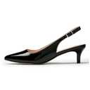 GENSHUO Women's Low Kitten Heel Slingback Ankle Strap Pump Pointed Toe Comfortable Formal Party Wedding Dress Shoes Patent Leather Black 6