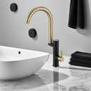 Black and Gold Bathroom Faucet High Arc with Temperature Display, Commercial Single Handle Kitchen Sink Faucet, 1 Hole Bar Sink Faucet, Solid Brass and Stainless Steel