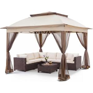 11x11 Pop Up Gazebo with Netting, Canopy Tent, Beige
Outdoor Gazebo for Backyard, Party, Patio & Deck, Screened Canopy with Carry Bag, UPF 50+ UV Protection, Dual Vented Top