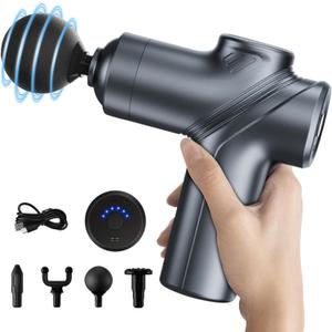 Massage Gun Deep Tissue, Silent Brushless Motor and Portable Massage Gun with 4 Interchangeable Heads for Deep Muscle Relief and Relaxation, Relax Gift (A1-blue)