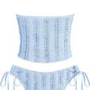 ZAFUL Tankini Swimsuits for Women Smocked Ruffles Tie Front Tummy Control | Cute swimsuit, High cut tanga tankini set, Halter tankini top, Flowy swimsuit, Cherry, Fruit, Gingham, Stripe, Floral pattern, Re-light Blue, Large