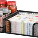 Square Napkin Holder for Table, Metal Napkin Holder for Kitchen Dining Room, Modern Cocktail Paper Napkin Organizer for Salt Pepper Shaker Countertop Decor, Black