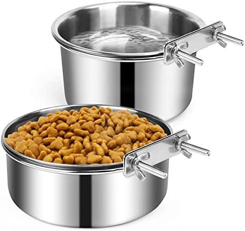 Dog Crate Water Bowl, 2 pcs Stainless Steel Large Dog Bowls 40oz & 60oz, Durable Anti-Spill Pet Metal Bowl for Cage Kennel Crate, Hanging Water/Food Bowl for Medium & Large Dogs