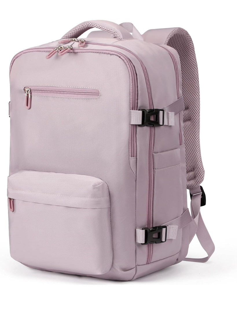 SHRRADOO Travel Laptops Backpack for Women Men, Casual Work Bag 17inch High School College Backpack Airline Approved Backpack for Hiking Business (Pink khaki)