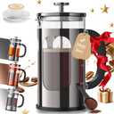 Veken French Press Coffee Maker 34oz,No Plastic Touching Cafe,Thickened Borosilicate Glass Stainless Steel Brewer,Cold Brew Cafetera Teapot for Kitchen Travel Camping,Gifts,Bar Accessories,Dark Pewter