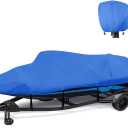 1200D Waterproof Boat Cover - Fits 16' to 18.5' ft Bass, V-Hull, Tri-Hull, Fish & Ski, Runabout Bowrider Boats - Heavy Duty Canvas Blue