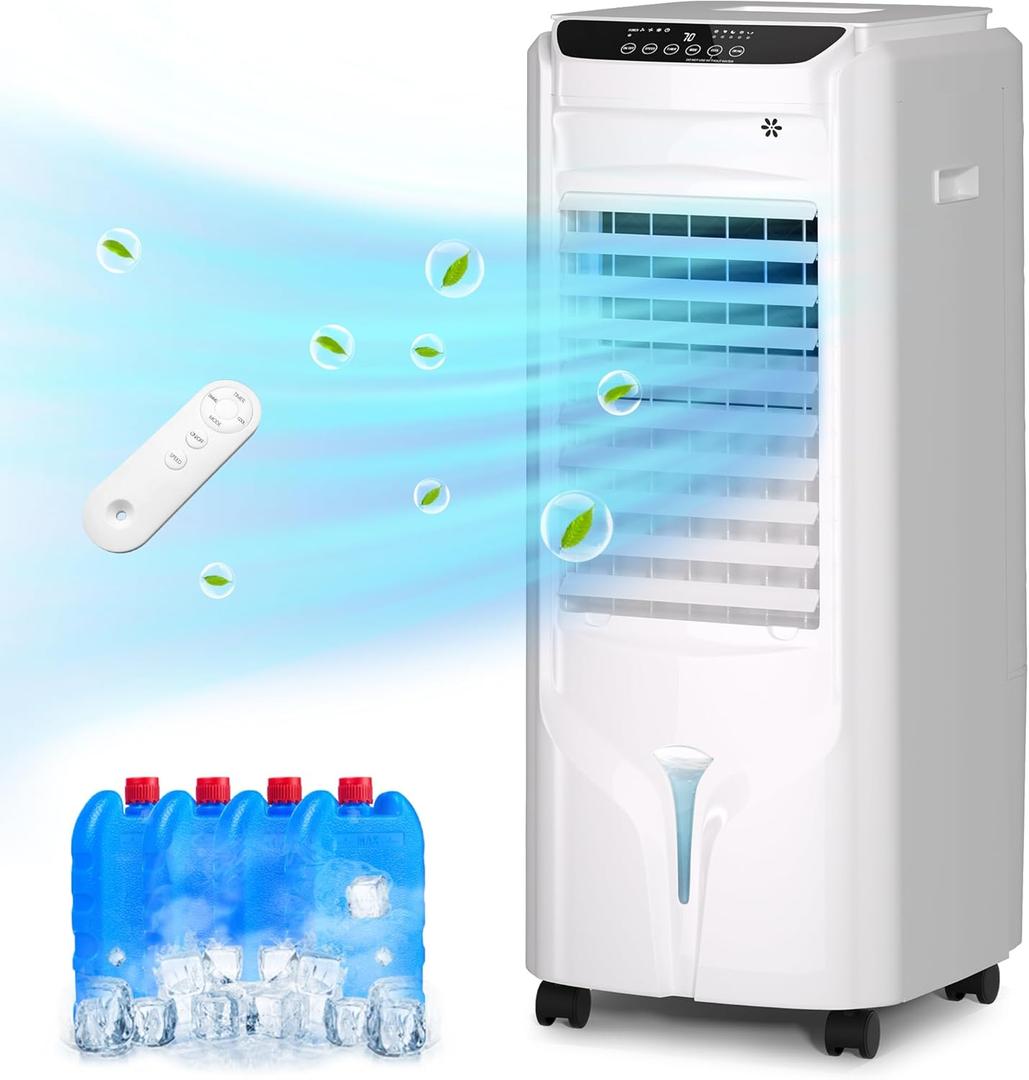 32 Inch Swamp Cooler Air Conditioner, 3 IN 1 Evaporative Air Cooler with 4.2 Gal Water Tank, 4 Mode, 3 Speed, Remote Control, 120 Oscillation, 12 H Timer, Portable AC for Indoor Room, Bedroom