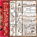 12 Pcs Christmas Stencils for Painting on Wood Porch Sign, Large Believe Merry Xmas Stencil Holiday Nativity Painting Stencils for Wood Sign DIY Crafts Canvas Fabrics (12pcs Porch Christmas)