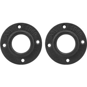 NearMoon Industrial Pipe Floor Flange, Heavy Duty Malleable Iron Pipe Fittings, Black Wall Mounted Vintage DIY Threaded Flange(2 Pack, 1.5 Inch)