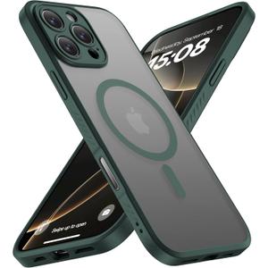 CellEver Strong Magnetic for iPhone 16 Pro Max Case with Camera Control Capture Button [Camera Protection] [Military Drop Protection] [Compatible with MagSafe] Slim Translucent Matte Cover, Dark Green
