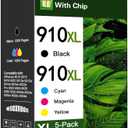 910XL 910 XL Ink Cartridges Combo Pack (5-Pack, 2Black/1Cyan/1Magenta/1Yellow) Replacement for HP 910XL Black and Color Ink Cartridges OfficeJet 8010 8015 8022 Pro 8020 8025 8028 8030 8035 Printer
