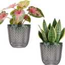 QCQHDU 2 Pack Self Watering Pots, 7.2 Inch Flower Pots with Drainage Holes and Water Filling Port, Plastic Garden Planter for Indoor Outdoor Plants (Gray)