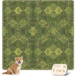 nunubaby Washable Pee Pads for Dogs, Stylish, Non-Slip and Leak-Proof Pee Pads. Reusable Potty Pads for Dogs for Crates and Floors.(Green/Multi, 72" x72" )