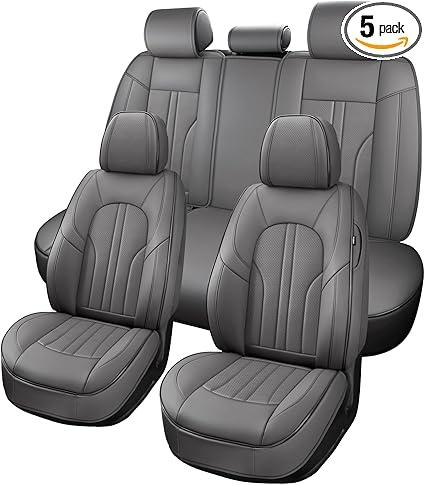 Car Seat Covers Full Set, 5 Seats Comfortable Faux Leather Seat Covers for Cars, Waterproof Automotive Seat Covers, Luxury Universal Fit Seat Covers for SUV, Sedans, Pick-up Trucks (Gray)