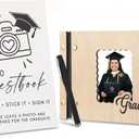 Marspark Graduation Guest Book Set 16 x 9" 90 Pages Wooden Scrapbook Photo Album Photo Guest Book Sign with Pen Graduation Memory for College Gift Congratulations Grad Party Decorations