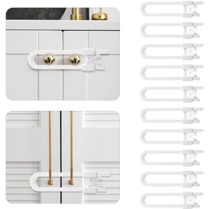 10 Pack Baby Sliding Cabinet Locks - Safeasy Adjustable U Shaped Child Safety Locks,Childproof Latches for Kitchen Bathroom Storage Cupboards Doors, Handles and Knobs (white, 10)