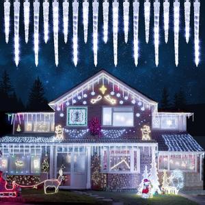 Joomer Icicle Christmas Lights Outdoor,13FT 20 Icicles 320 LED Meteor Shower Icicle Lights Timer Waterproof Connectable Christmas Light for Outside Home Xmas Decoration - White
