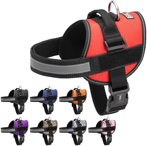 Dogline Dog Harness, Reflective No-Pull Adjustable Vest with Handle, Breathable No-Choke Harness for Small, Medium or Large Dogs Room for Patches Girth 22"-28" in Red