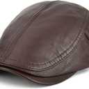 VOBOOM Men Women Adjustable Genuine Leather Ivy Cap Newsboy Hat (One Size, Brown)