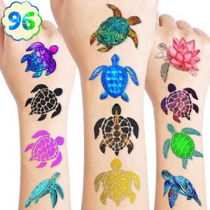 8 x Pre-Cut Turtle Temporary Tattoos - Under The Sea Creatures Ocean-Themed Stickers for Kids' Birthday Party Supplies, Decorations, Favors, and Prizes - Turtle Party Decorations