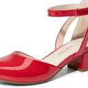 DREAM PAIRS Girls Dress Shoes Closed Toe High Heels Ankle Strap Toddler Little Big Kid Wedding Flower Party Pump, Size 1 Little Kid, Red, KKUMPU2501