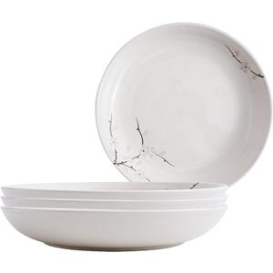 9"" Ceramic Pasta Bowls Salad Bowls Large Ceramic Serving Bowls for Soup, Dessert, Shallow Bowls Plates for Dinner (4Pack, White Sakura)