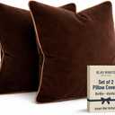 2 Pack Velvet Decorative Throw Pillow Covers, 18"x18", Brown and Camel, Solid, Modern, Contrast Piping, Indoor Use, Bedroom & Living Room