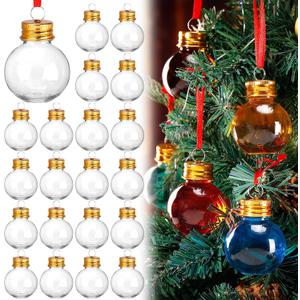24Pcs 1.7oz Christmas Shot Glasses for Tree Ornaments - Clear Plastic Fillable Ornaments Booze Balls for Cocktails, Funny Friendsmas Party Decorations (Ball)
