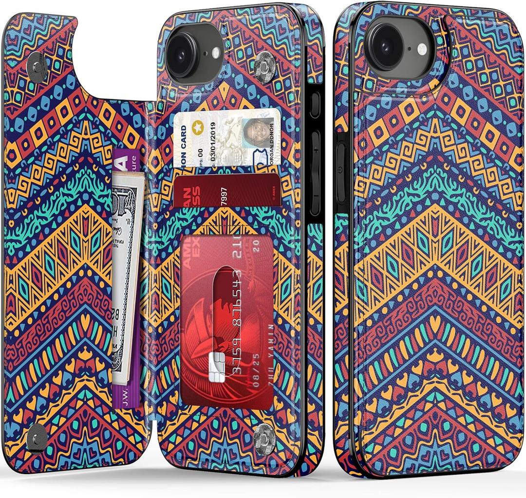 LETO for iPhone 16e Wallet Case, Flip Folio Leather Kickstand | Card Slots Holder - Fashionable Flower Designs - Shockproof Protective Phone Cover for Women and Girls