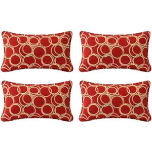 Outdoor Decorative Pillows Pack of 4, 20" x 12" Outdoor Pillow Set for Couch Bed Throw Patio Sofa, Circle Red