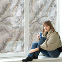 DKTIE Marble Pattern Privacy Window Film with Installation Tools, Static Cling No Glue Window Marble Stained Glass Window Film Coverings Glass Sticker (Quicksand Gold, 35.4" x 118.1")