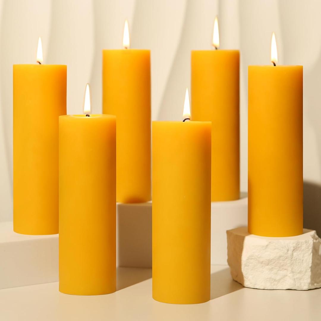 6 Pack Natural Beeswax Pillar Candles 2x6in,360 Hours Long Burning Unscented Beeswax Candles,100% Pure Bees Wax Candles for Home,Emergency,Dripless Pillar Candle Bulk (Yellow)
