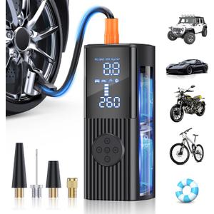 Tire Inflator Portable Air Compressor, 180PSI Cordless Air Pump with Digital Gauge, LED Light and Auto Shut-Off Function, 3X Faster Air Compressor for Car, Motorcycle, Bicycle, Ball (Dark Black)