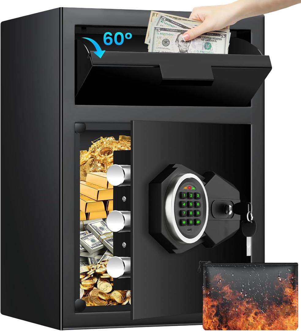 2.6 Cub Drop Safe for Business, Quick Place Safe with Drop Slot, Digital Backlit Combination Lock and Backup Key, Alarm & Mute System, Anti-theft Money Deposit Safes for Cash Slip Business Office Home