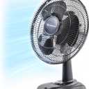 Comfort Zone 16 inch Table Fan with Adjustable Tilt, Wide Area Oscillation, Quiet Air Circulator Fan For Bedroom, 3 Speed Desktop Fan for Home Office, Push Button Controls, Black