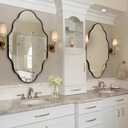 Scalloped Mirror for Bathroom - 20"x36" Black Bathroom Mirror with Aviation Aluminum Alloy Frame & Shatter-Proof Glass for Living Room Bedroom Entryway, Brushed Black Frame