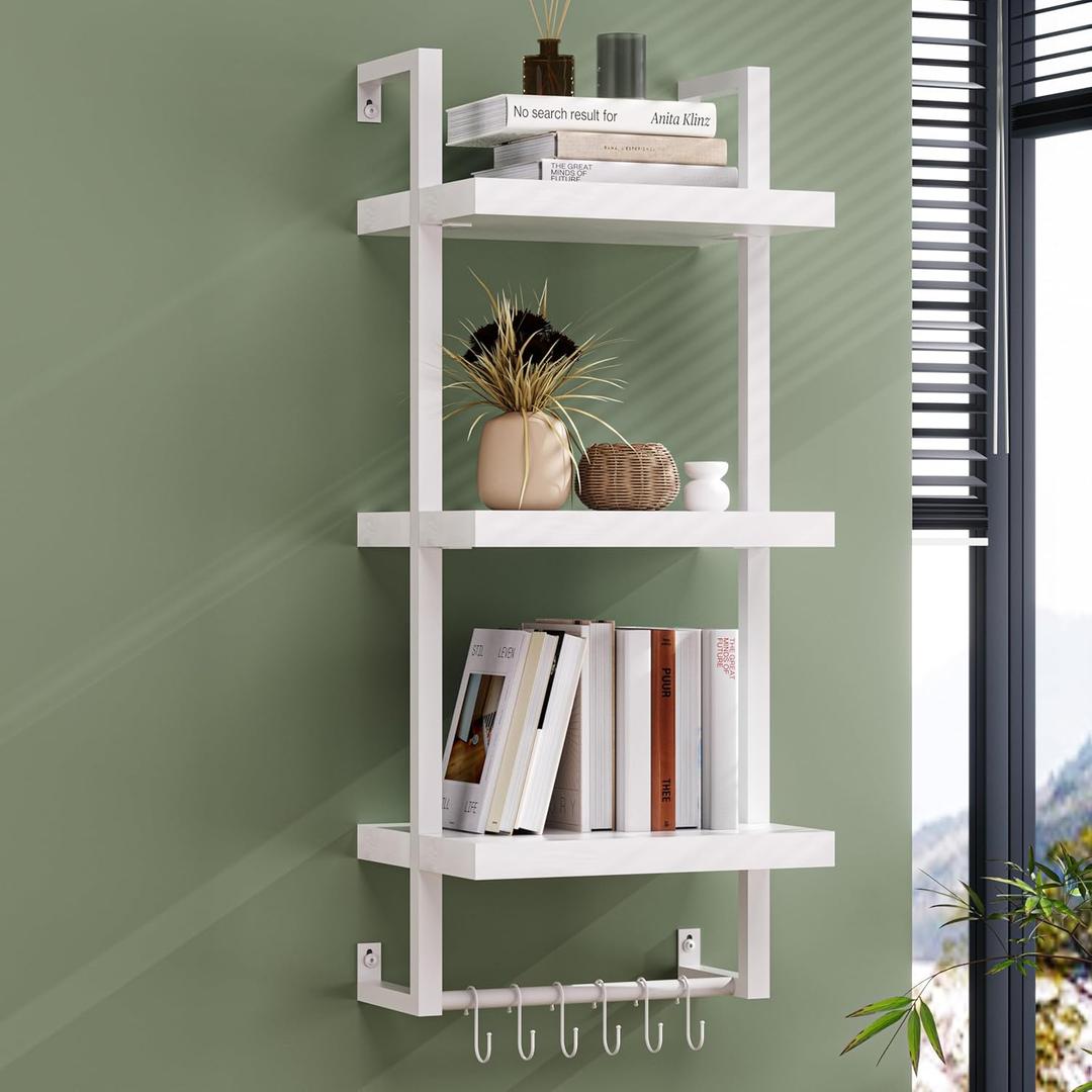 FUSUNBAO Floating Shelves, Wall Shelves for Living Room, Bathroom, Kitchen, Bedroom, 3-Tier Shelves for Books/Storage/Wall Decor with 50lbs Capacity(Antique White 16inch)