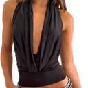 Women Sexy Cowl Neck Halter Top Y2k Backless Flowy Summer Going Out Tops (Medium)